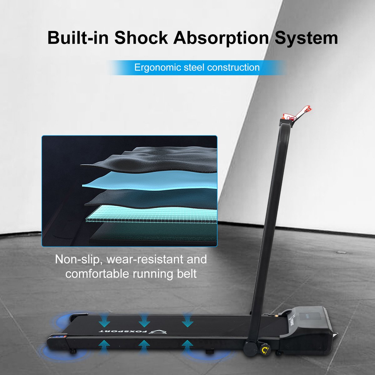 Afbeelding 3 van Loopband - Inklapbaar loopband Elektrisch met armleuningen - met afstandsbediening en LCD-display - 1-10km/u - Wandelband - Walking Pad - Treadmill