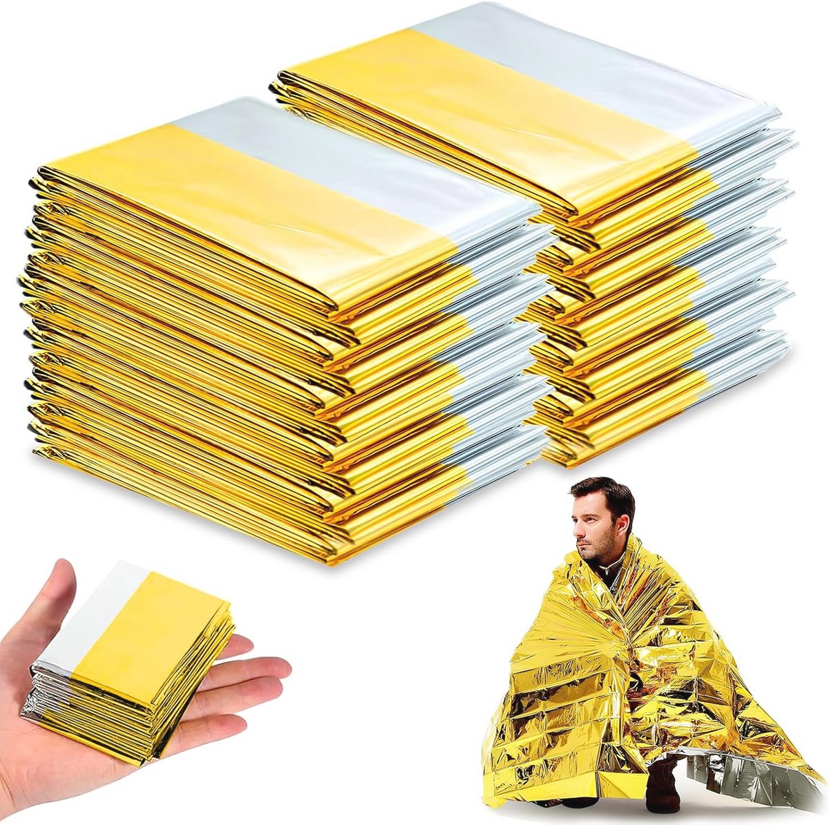 Thermische Deken voor Noodhulp - Bescherming tegen Kou, Regen en Hitte, 210x160cm - 10 Stuks