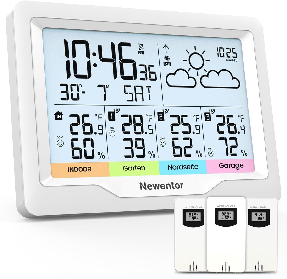 Draadloos weerstation met 3 buitensensoren en multifunctionele functies