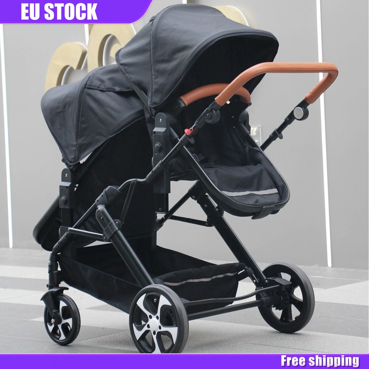 Mila Shop Tweeling buggy - Duo Buggy - Duo kinderwagen - Incl. 2 omvormbare zitjes & reiswiegjes - Geschikt voor 1 0f 2 kindjes vanaf geboorte tot 22KG - Zwart — cadeau in Cadeau-ideeën - foto 2
