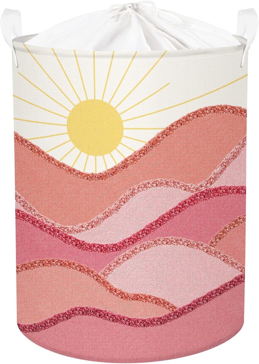 Goedkoopste Waterproof Pink Sun Laundry Baskets for Clothes - Folding Laundry Basket with Drawstring 36 45cm (45L