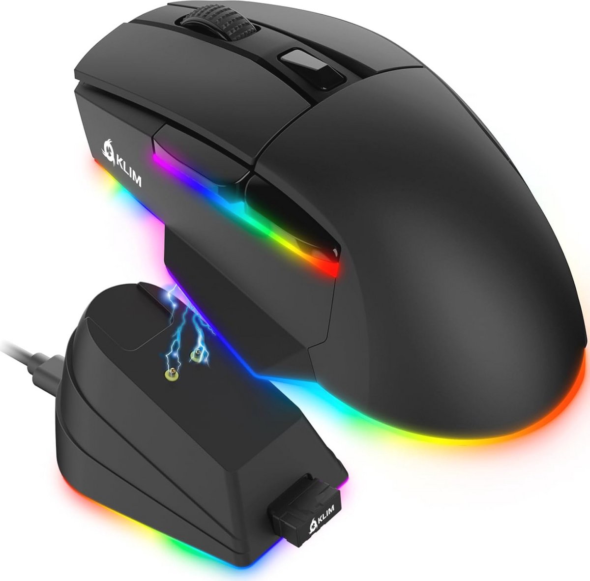 RGB Gaming Muis met Oplaadstation - Draadloos, Oplaadbaar, 12000 DPI, Compatibel met PC, PS5, PS4 en Mac