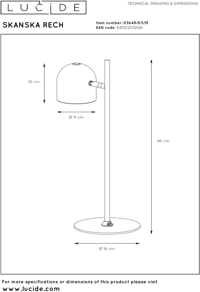 Lucide SKANSKA RECH - Oplaadbare Bureaulamp Binnen/Buiten thumbnail 6