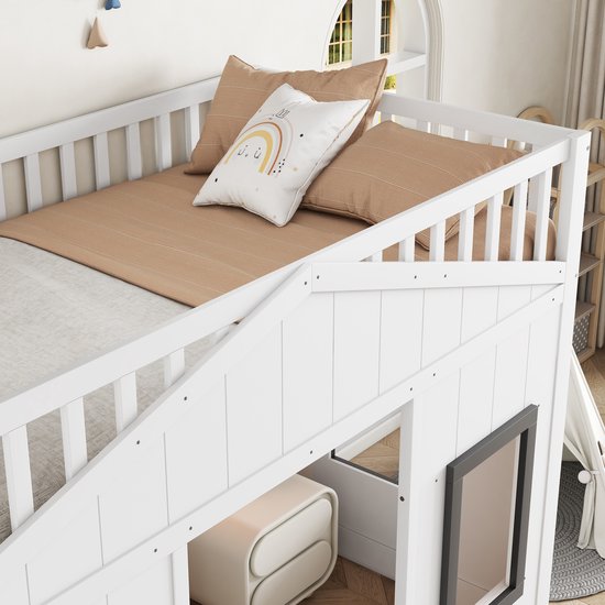 Lit mezzanine Sweiko - 90 x 200 cm - Protection contre les chutes - Pin et MDF - Wit