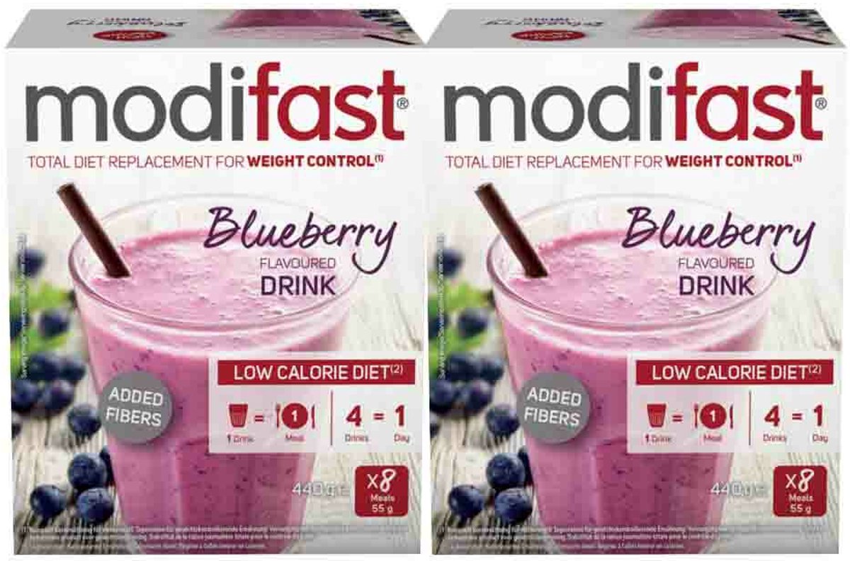 Goedkoopste 2x Modifast Intensive Milkshake Blueberry 8 x 55 gr