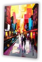 Kleurrijke abstracte stadsweergave - Stad canvaskunst - Schilderij op canvas gebouwen - Abstract expressionisme - Klassieke schilderijen - Decoratie kamer - canvas 75x100 cm
