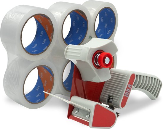DULA Taperoller - Tape dispenser + 6 rollen 50mmx66m verpakkingstape