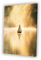 Voilier au lever du soleil sur l'eau - Tableau voilier - Peintures navire - Minimalisme - Décoration murale industrielle - Accessoires de salon - toile 80x120 cm