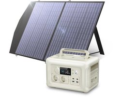 Draagbare Powerstation - Powerbank - Stroomgenerator - Generator - 600W Vermogen – met 100W Zonnepaneel - Generatoren - LiFePO4 Batterij – UPS & MPPT Technologie – Geschikt voor Outdoor & Noodstroomvoorziening