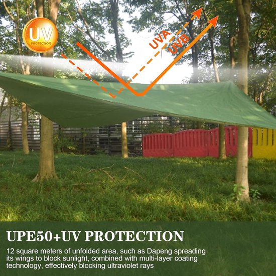 RYACO Tarp 3x3m Wasserdicht, Zeltplane Ultraleicht mit ösen 6 Erdnägel 6 Seilen, Anti-UV Schnee Regen Schutz Leicht Kompakt für Hängematte Camping Wandern Picknick Reisen Outdoor Aktivitäten