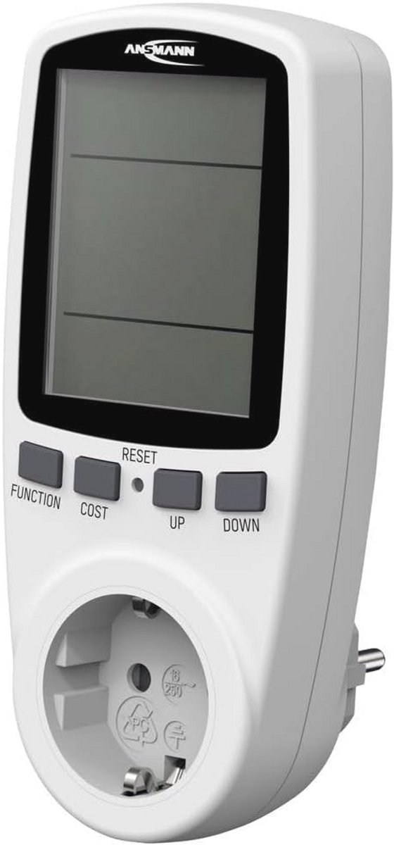 Digitale Energiekostenmeter tot 3680 W met Geheugenfunctie en Aansluitbeveiliging