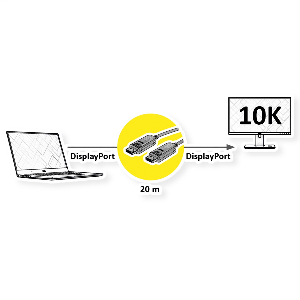 ROLINE DisplayPort v2.1 Kabel (AOC), M/M, 20 m