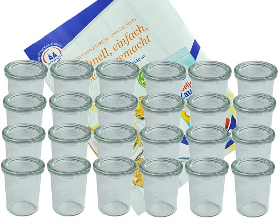 Set van 24 Weck potten 160 ml tumblers met 24 glazen deksels incl. Diamant-Zucker Gelierzauber receptenboekje