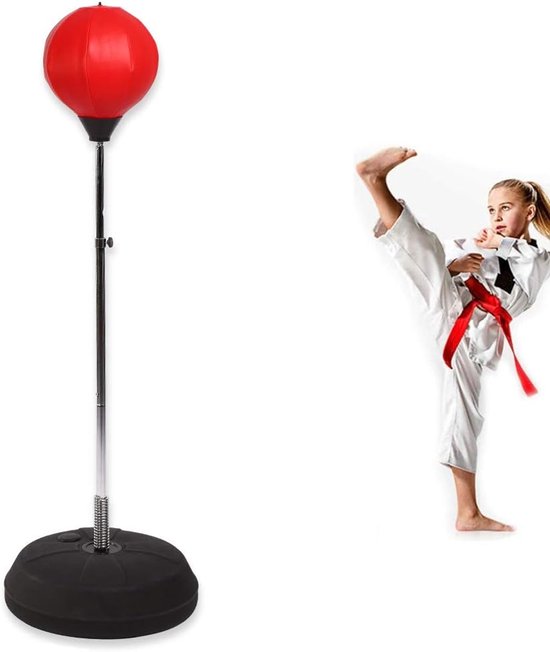 Punchingball voor volwassenen, met handschoenen, staande bokszak met standaard, staande bokszak, 120-160 cm in hoogte verstelbaar, beste bokszak voor training, oefening en reactiesnelheid, kleur zwart