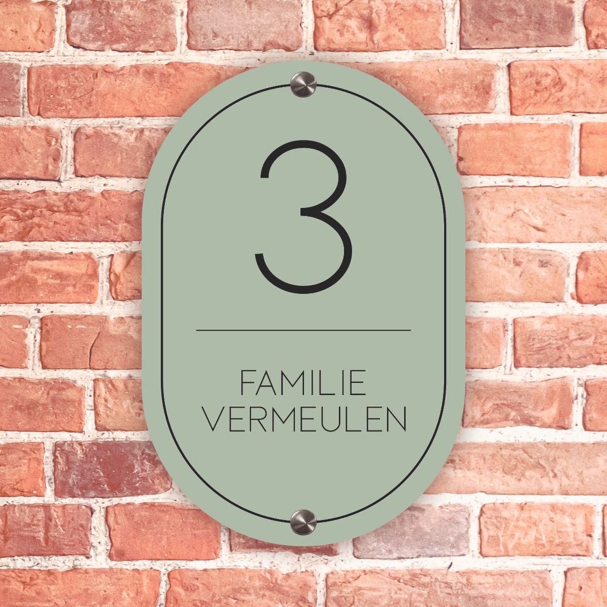 Naambordje voordeur ovaal groen met zwart kader - 15x24cm - Incl. RVS bevestigingsmateriaal