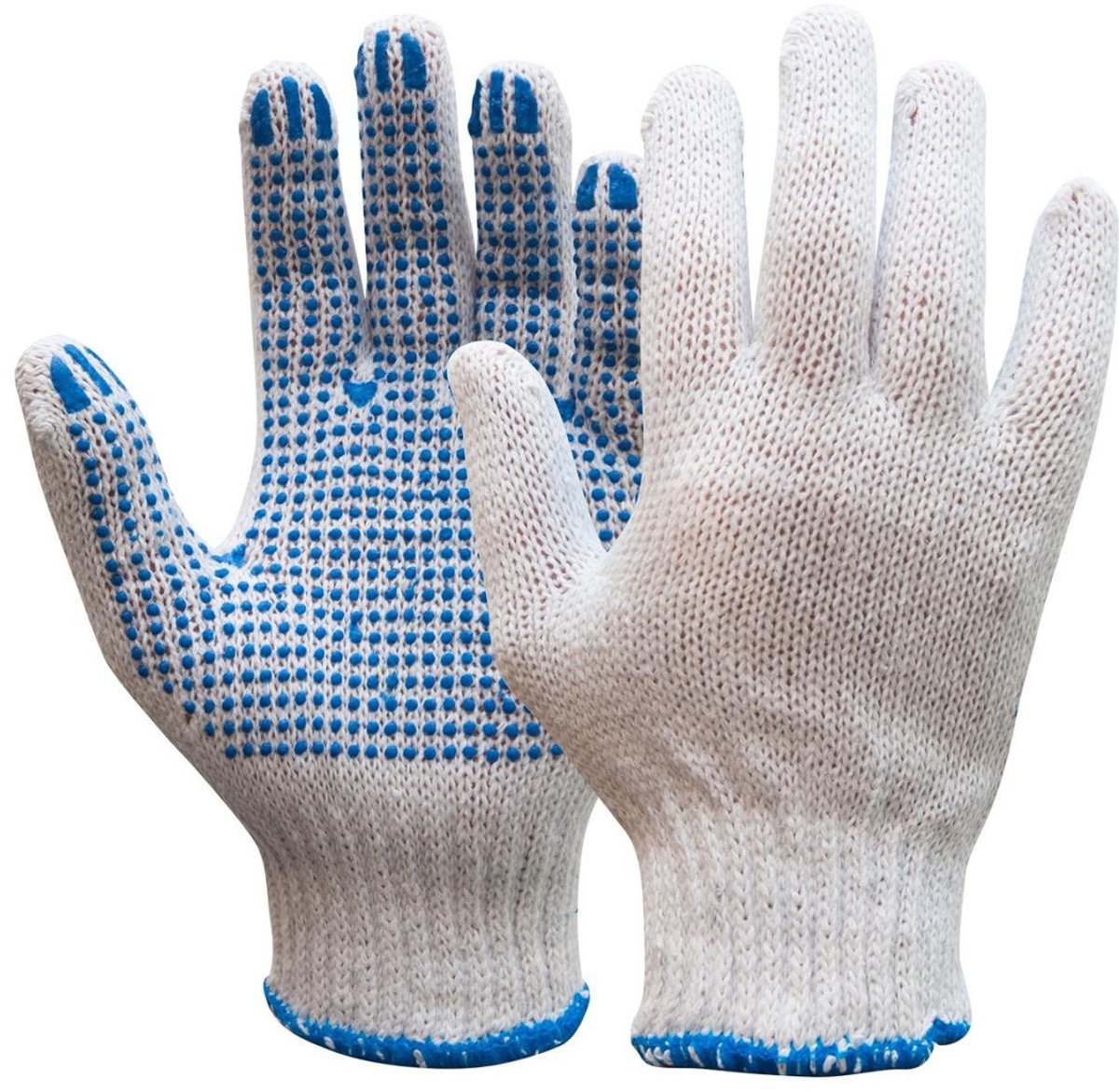 Rondgebreide katoenen handschoen met PVC nop (12 stuks)