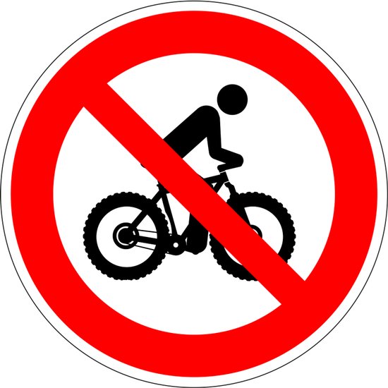 Fatbikes verboden bord kunststof 100 mm rond rood wit verbodssymbool binnen buiten gebruik