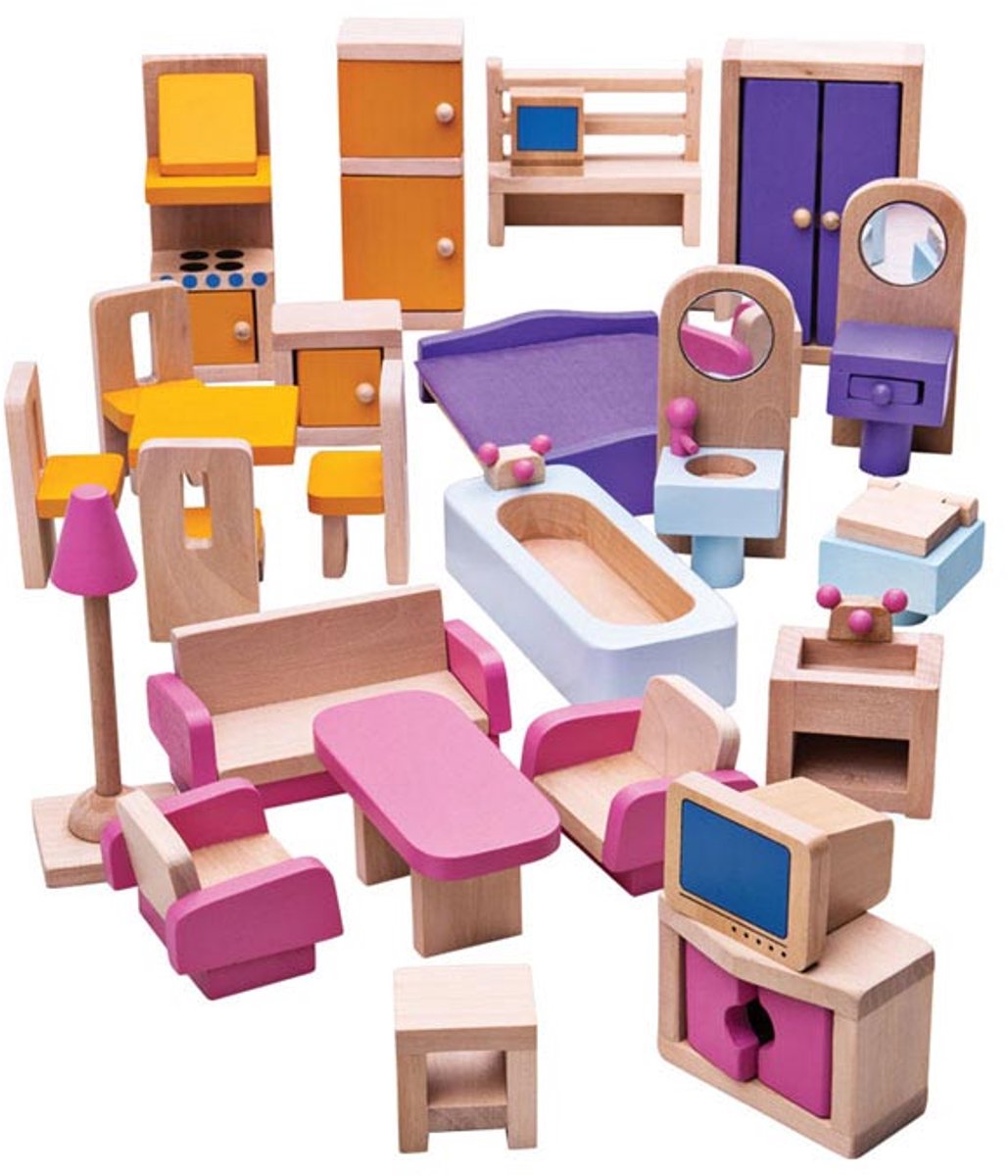 Poppenhuis Meubeltjes - BIGJIGS - Hout - Meubels Poppen - 26-Delig — afbeelding 3