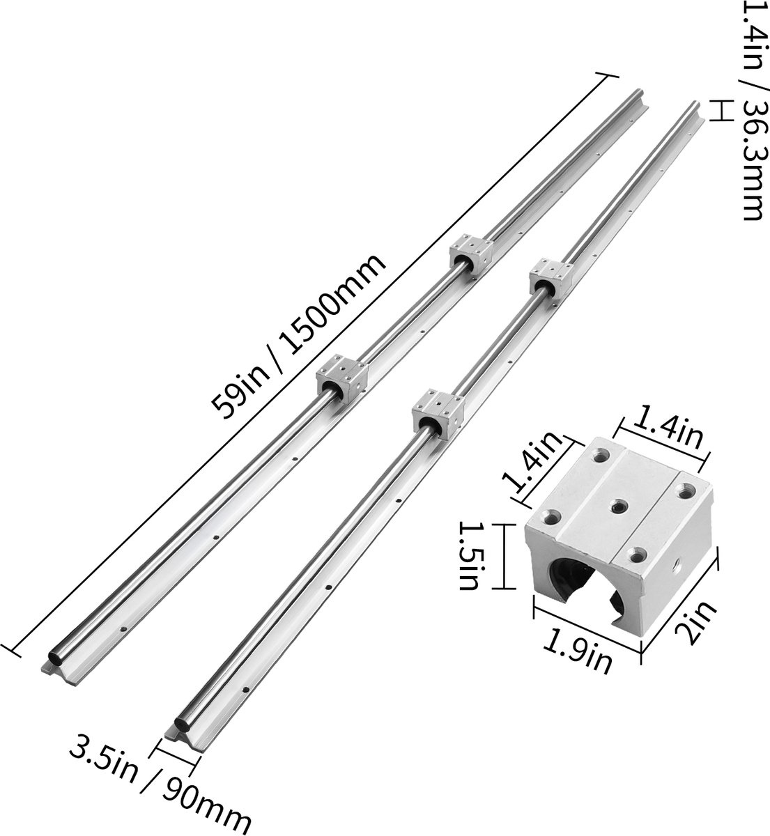 Miniature Rail Linéaire Guide SBR16-600 mm, 4 Blocs de Roulement