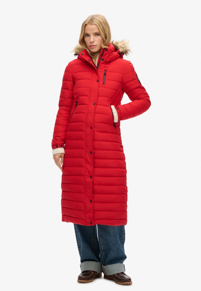 Superdry Lange Fuji pufferjas met capuchon Dames Gewatteerde jassen Rood