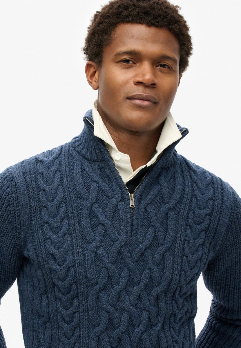 Superdry JACOB CABLE KNIT HALF ZIP Heren Trui 2XL Blauw