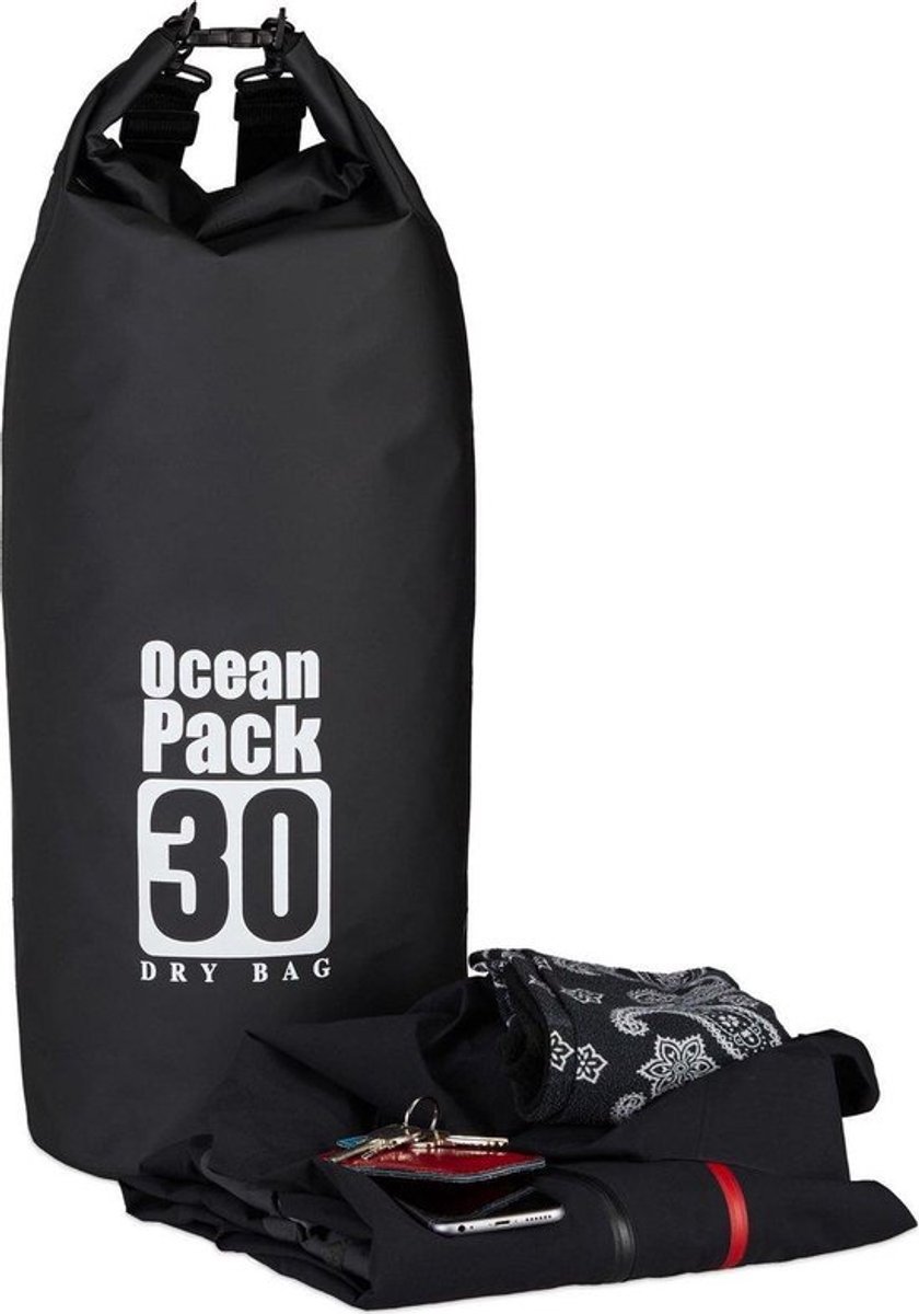 Waterdichte Tas - Dry bag - 30L - Zwart - Ocean Pack - Dry Sack - Survival Outdoor Rugzak - Drybags - Boottas - Zeiltas