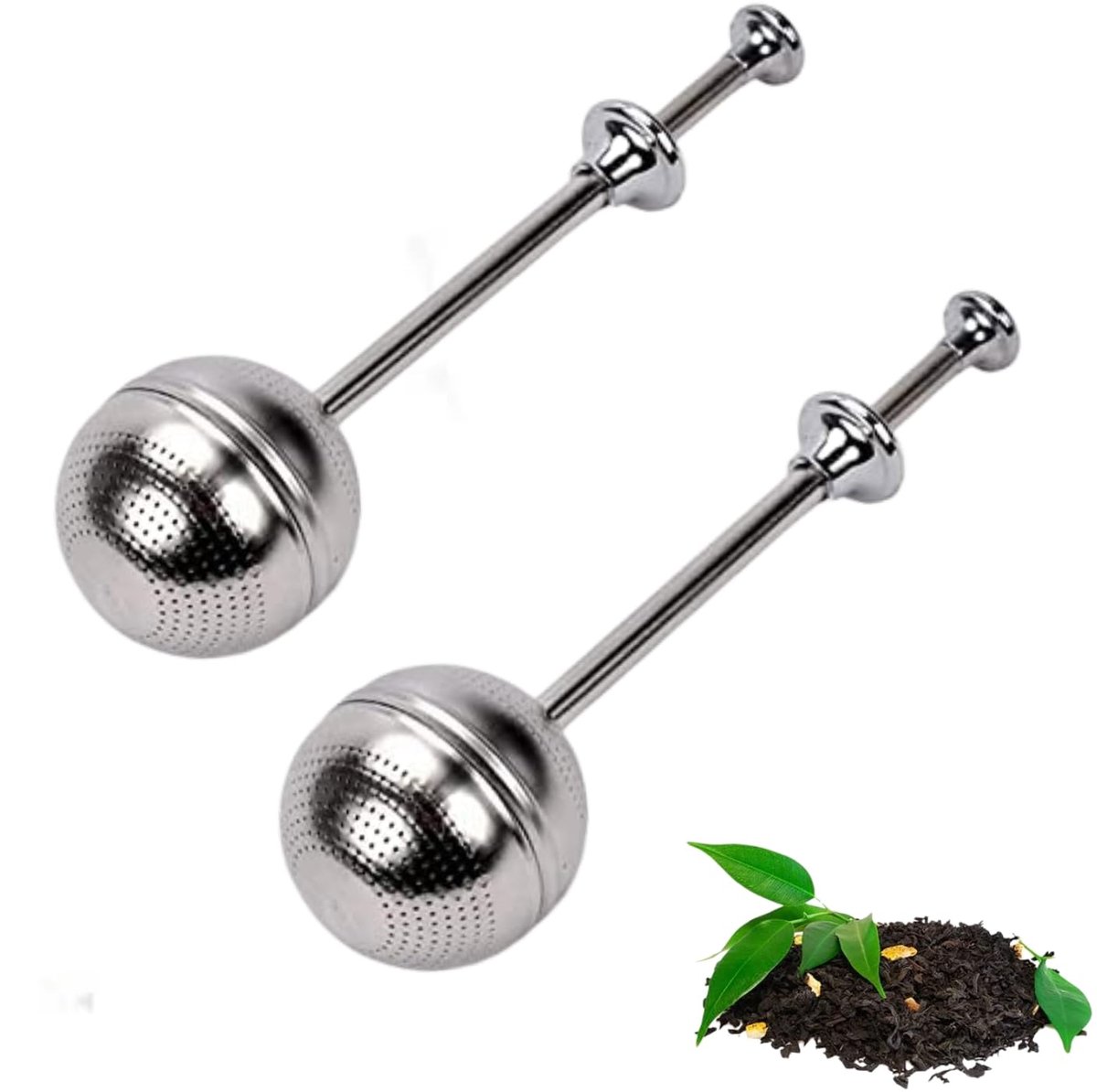 Ibenzoa® Theezeef Met Lange Handgreep Voor Losse Thee En Specerijen, Set Van 2, Roestvrij Staal