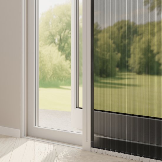 DTCH® Hordeur - Plisséhordeur - Inkortbaar - Zwart gaas - Profielkleur Gebroken Wit - 96 x 203 cm