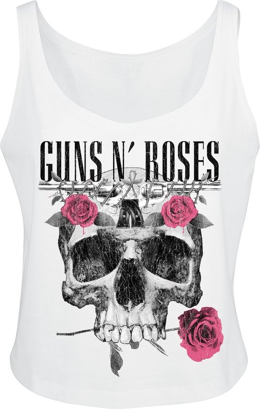 Haut Guns N' Roses à fleurs et tête de mort, blanc, taille L, Katoen, femme - Produits dérivés de groupes, groupes