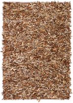 vidaXL Tapijt shaggy hoogpolig 80x160 cm echt leer tan