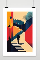 Affiche Vienne - Vienna - Rue - Autriche - WPAP - Ville - Art - Coloré - Géométrique - affiches - format 50x70cm - Décoration murale - 5444WV - Avec cadre - style passe-partout