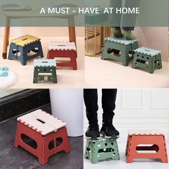 Opvouwbare keukenkruk, klaptrap, badkruk, inklapbare tuin, klapstoel, kleine kindervoetenbank, kindertrede, klimhulp, wastafel voor kinderen en volwassenen, 18 cm hoog, groen van Livoo — afbeelding 5