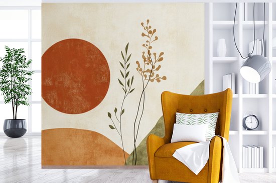 Behang - Fotobehang Zon - Abstract - Takken - Oranje - Breedte 240 cm x hoogte 240 cm