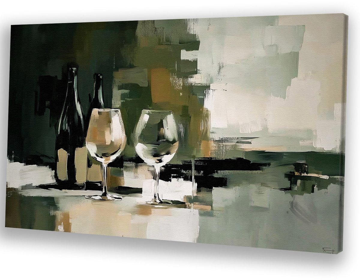 Abstract stilleven met glazen - Stilleven canvas kunst - Schilderijen glazen - Abstracte k