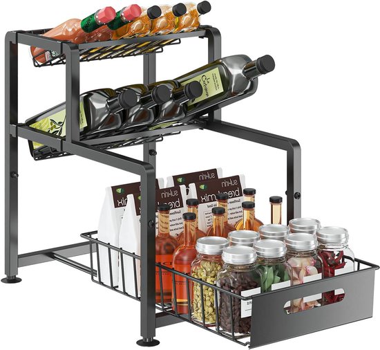 Base Cabinet Organiser 3 Levels Kitchen Shelf Metal Spice Rack Stand ...