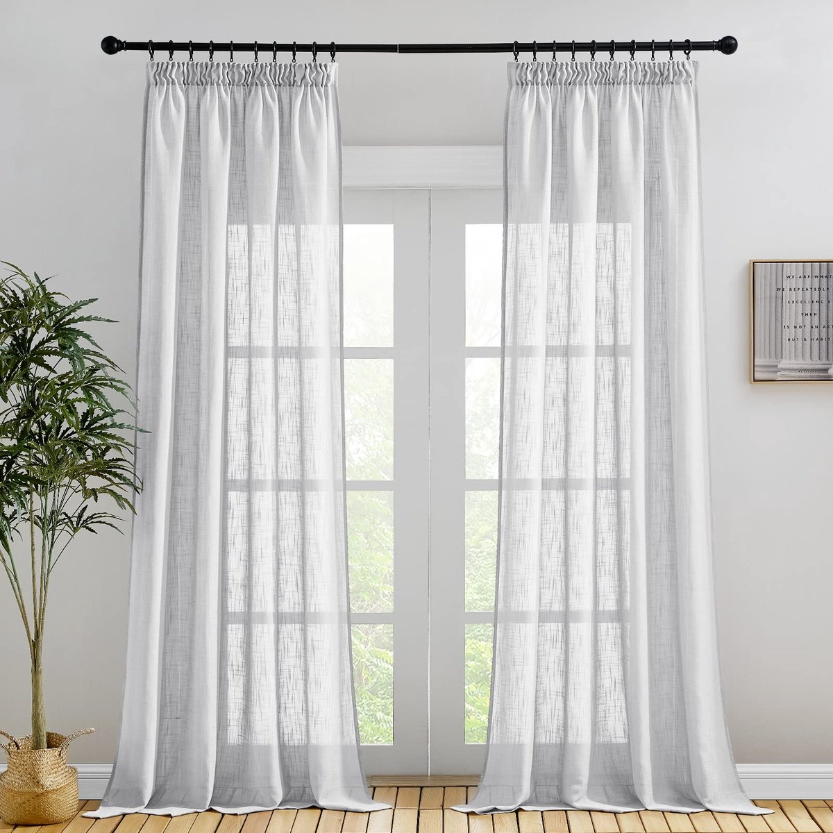 Unyqoos Luchtige Linnenlook Gordijnen voor Zonlichtfiltering en Privacy, Lichtgrijs, Set van 2, 245 x 140 cm