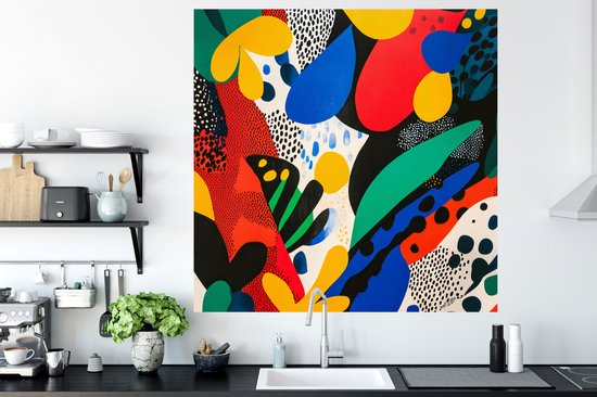 Stickers muraux - Feuille autocollante - Abstrait - Plantes - Formes - Coloré - 120x120 cm - Film adhésif - Stickers muraux chambre d'enfant - Papier peint autocollant XXL - Papier peint autocollant - Feuille autocollante