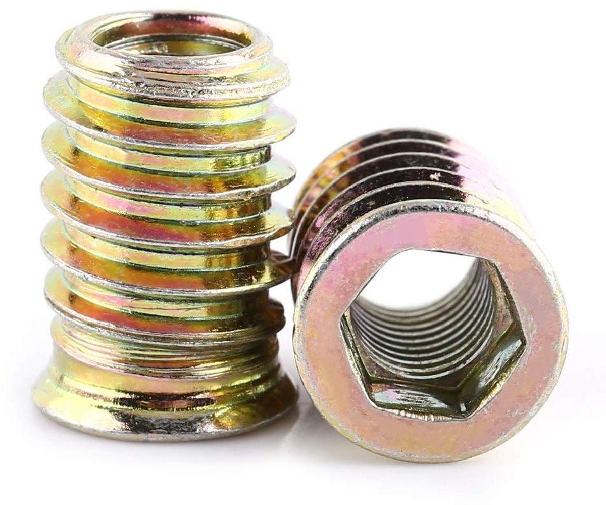Zeskantschroefmoeren Assortiment Gereedschapsset voor houten meubels(M8*20mm) - Inzetmoeren verzinkt koolstofstaal met schroefdraad