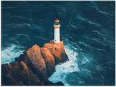 Poster 120x90 cm - Vuurtoren - Rots - Zee - Golven - Posters - Kamer decoratie - Wanddecoratie woonkamer - Muurdecoratie slaapkamer