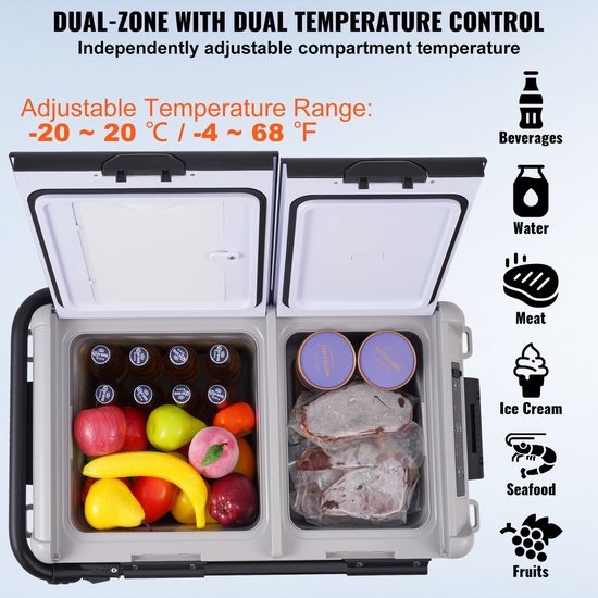 Auto Koelbox - Compressor Koelbox - Compressor Koelkast - Koelbox - 40L- Dual Zone - Mini Vriezer - -20°C tot 20°C - 12V/24V & 230V - Met Wielen & Handvat - Voor Auto - Camper - en Camping van Merkloos — afbeelding 2