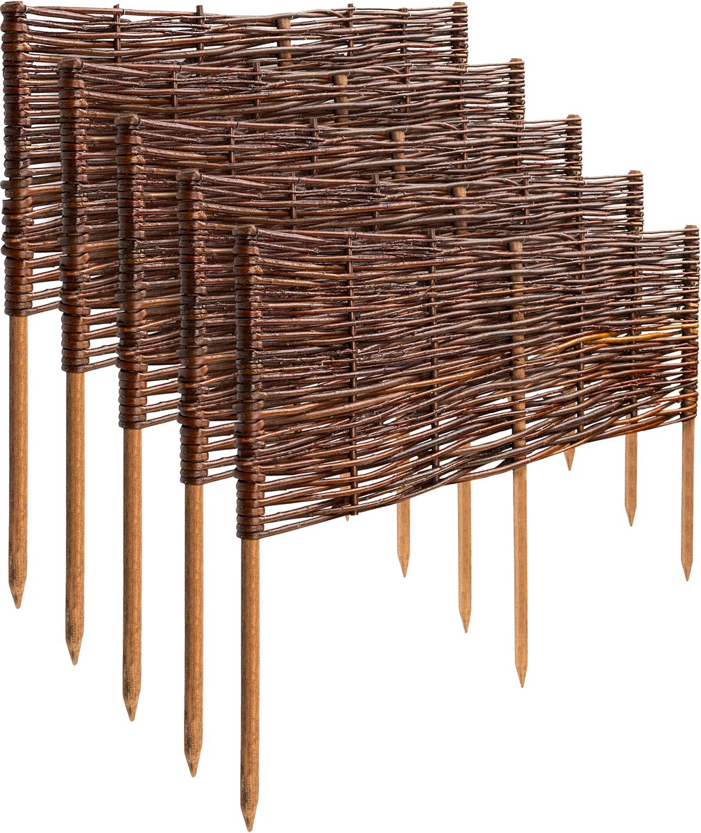 Creative Home rieten bedrand rieten schutting set van 5 | 60 x 30 cm (+/- 1 cm) | tuinafscheiding bedrand piket schutting | gazonafscheiding bedrand | decoratieve schutting tuin