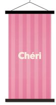 Posterhanger incl. Poster 90x180 cm - Schoolplaat - Gestreept - Roze - Chéri - Textielposter - Zwarte latten