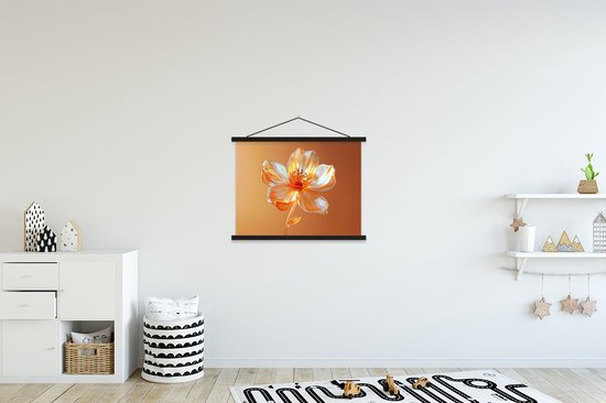Posterhanger incl. Poster 60x45 cm - Schoolplaat - Glazen - Bloem - Oranje - Textielposter - Zwarte latten