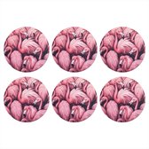 Sous-verres de verre - Rond - Flamingo rose - Animaux - 10x10 cm - Dessous de verre - 6 pièces