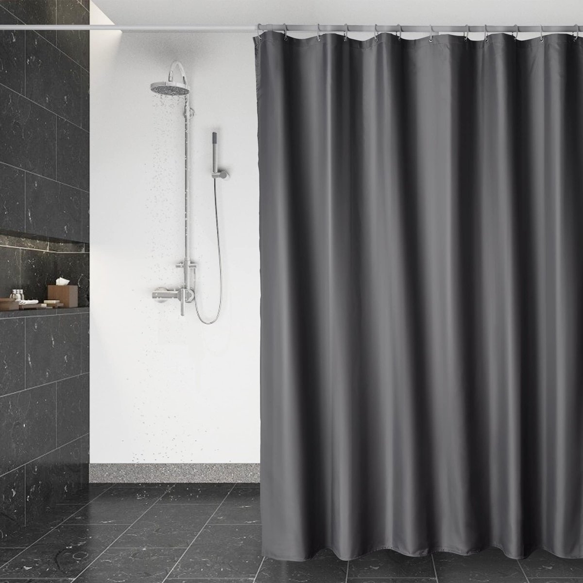 Ibenzoa® Stijlvol en Waterbestendig Douchegordijn met Sneldrogende Textielstof en Inclusief 12 Ringen, Donkergrijs 180 x 180 cm