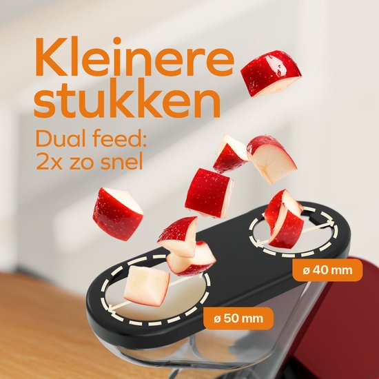 KitchenBrothers Slowjuicer - Mini Juicer - Groenten en Fruitpers - 40 mm en 50 mm invoer - 400 ml - Rood van KitchenBrothers — afbeelding 4