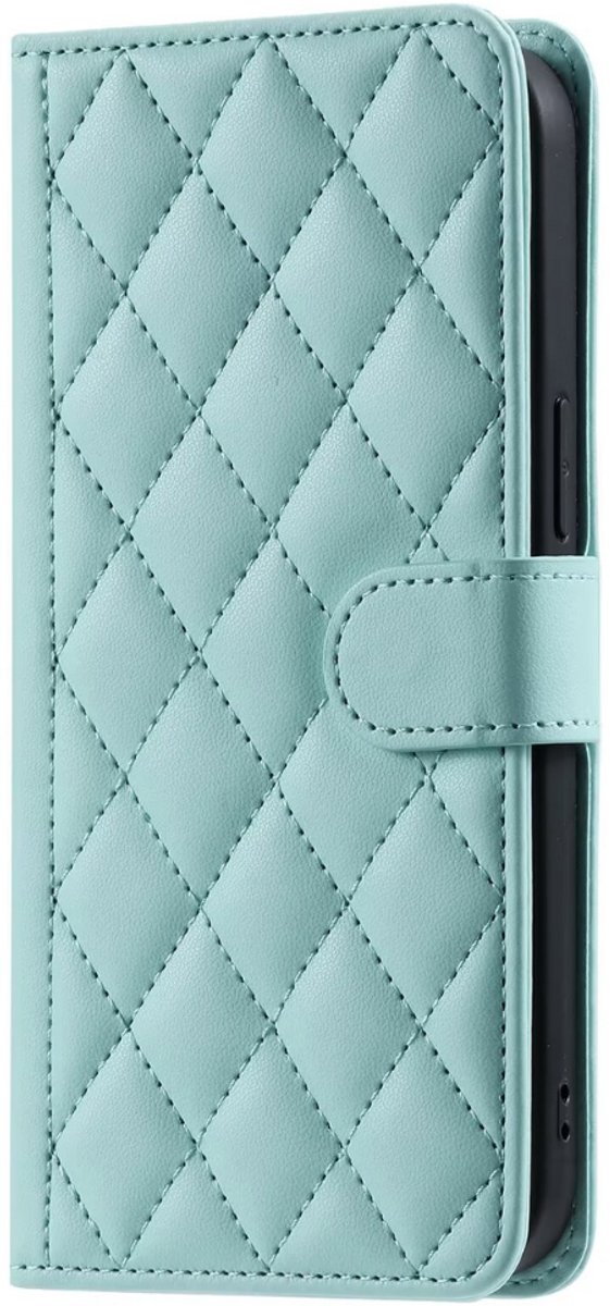 Hoesje geschikt voor iPhone 16e - Bookcase - Pasjeshouder - Koord - Kunstleer - Turquoise