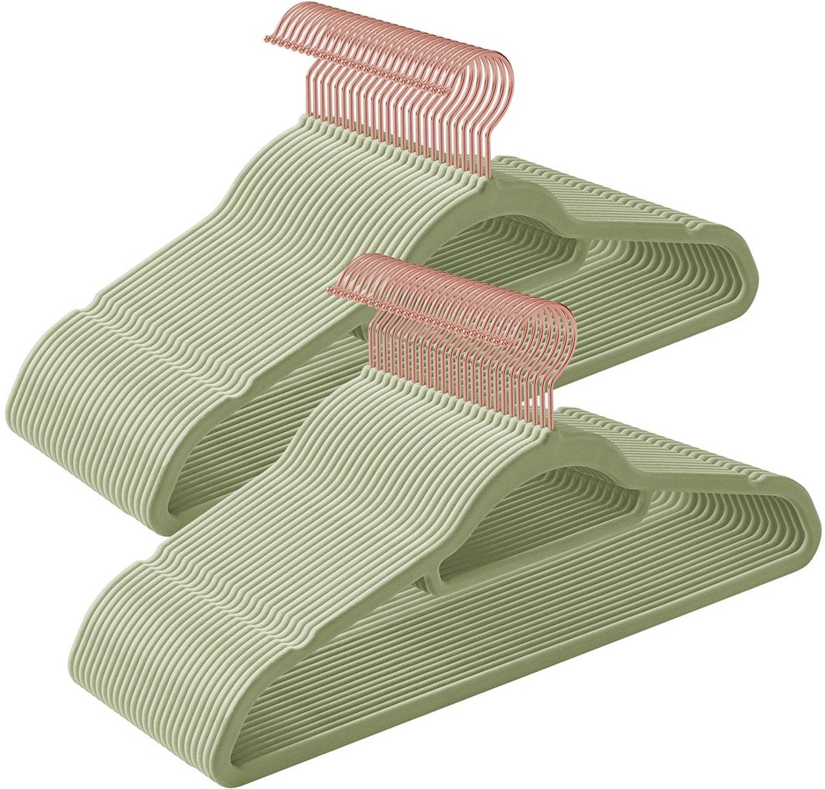 Kleerhangers – Fluwelen – Set van 50 – Lichtgroen – Ruimtebesparend