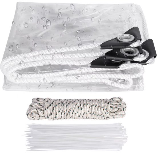 Bâche PVC transparente - Imperméable - Avec œillets - Résistante aux intempéries - Bâche pour salon de jardin ou véranda - 200x500cm