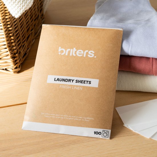 Briters Wasstrips - 100 wasbeurten - Ecologische Wasmiddeldoekjes - 100% plasticvrij - Fresh Linen - Eco Wasmiddel - Wash Sheets - Duurzaam wassen